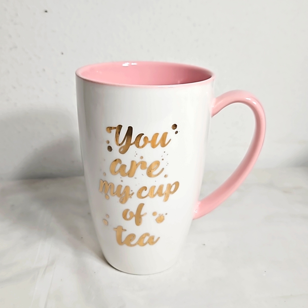 glossy pink, gold and white you are my cup of tea coffee mug